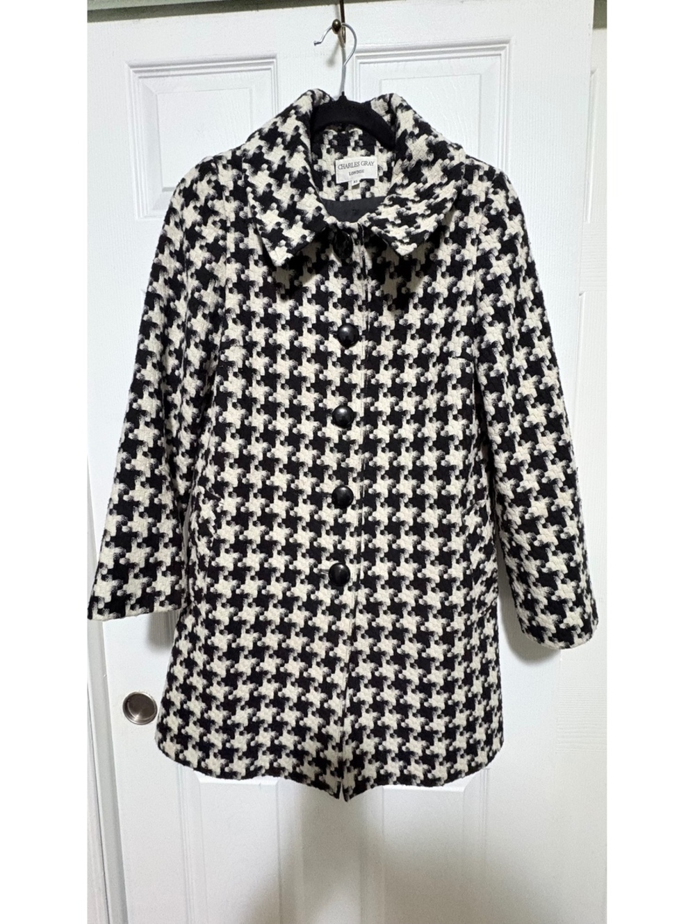 Charles Gray London Houndstooth Bouclé Longline Coat XS